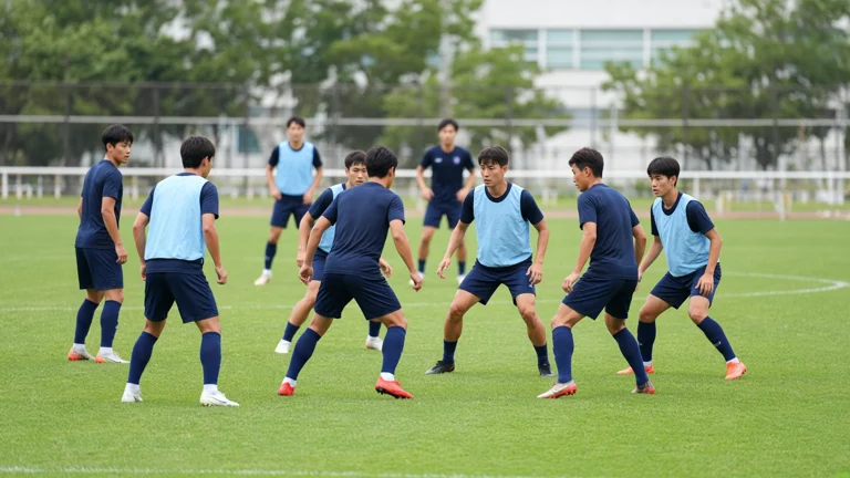 球队训练场上进行阵容磨合与赛前备战